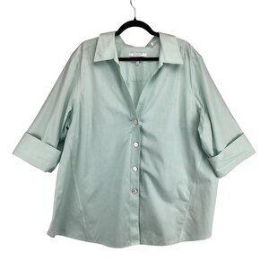 Foxcroft Button Down Shirt‎ Size 22W Mint Green 3/4 Sleeve Non-Iron